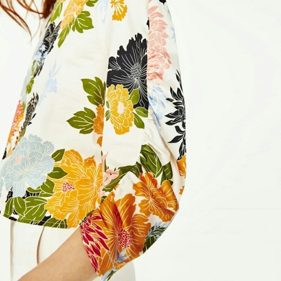 Zara Floral Print Top Blouse Cropped 2265 S small NWT - Picture 5 of 10